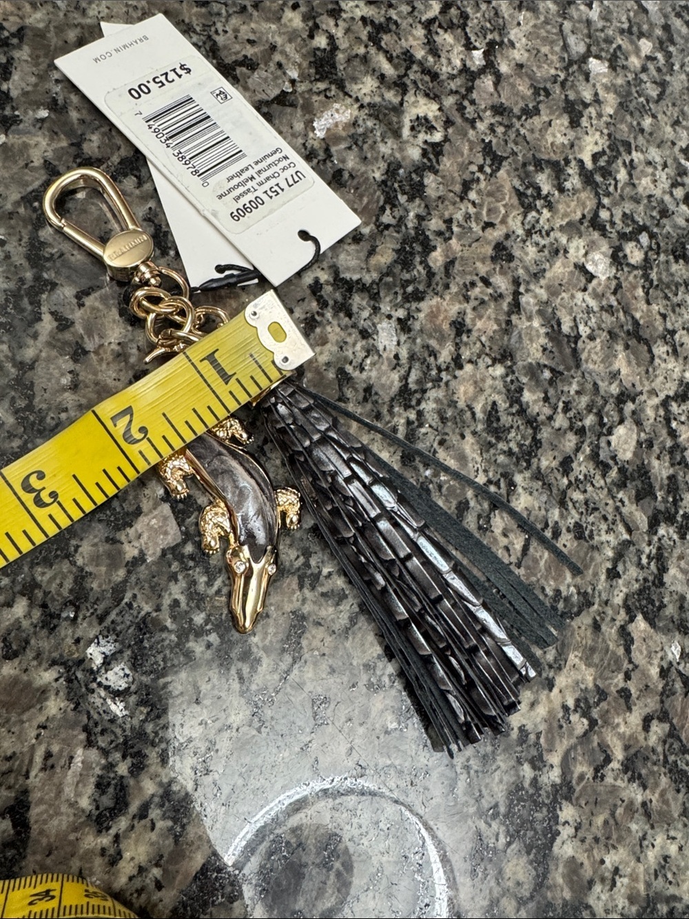 Brahmin Black leather gold Metallic Tassel Croc Charm Keychain bag charm NWT - Picture 11 of 11